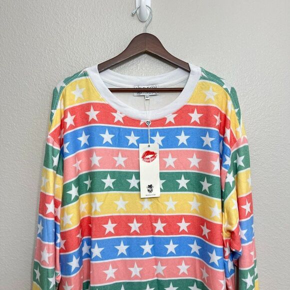 NWT Wildfox Roadtrip Stellar Stripe Sweater Size Medium Women's Oversized Stars - Picture 3 of 6